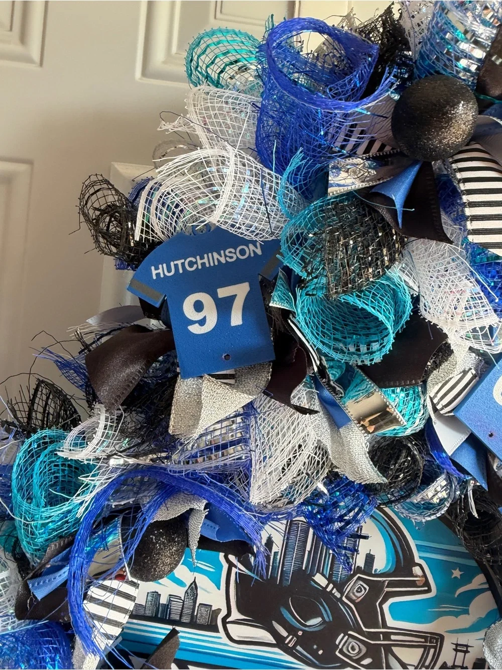 Detroit Football Themed Door Swag Wreath Handmade Hutchinson St. Brown Wright